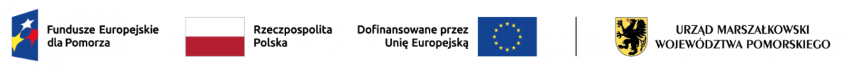logotypy Funduszy Europejskich dla Pomorza, flaga Polski, flaga Unii Europejskiej oraz godło Urzędu Marszałkowskiego Województwa Pomorskiego